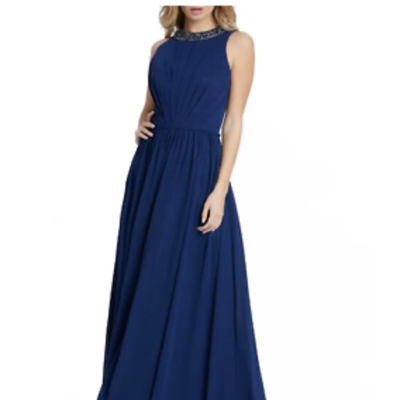 MAC DUGGAL EMBELLISHED HIGH NECK MIDNIGHT NAVY BALLGOWN sz 6 - Picture 1 of 3